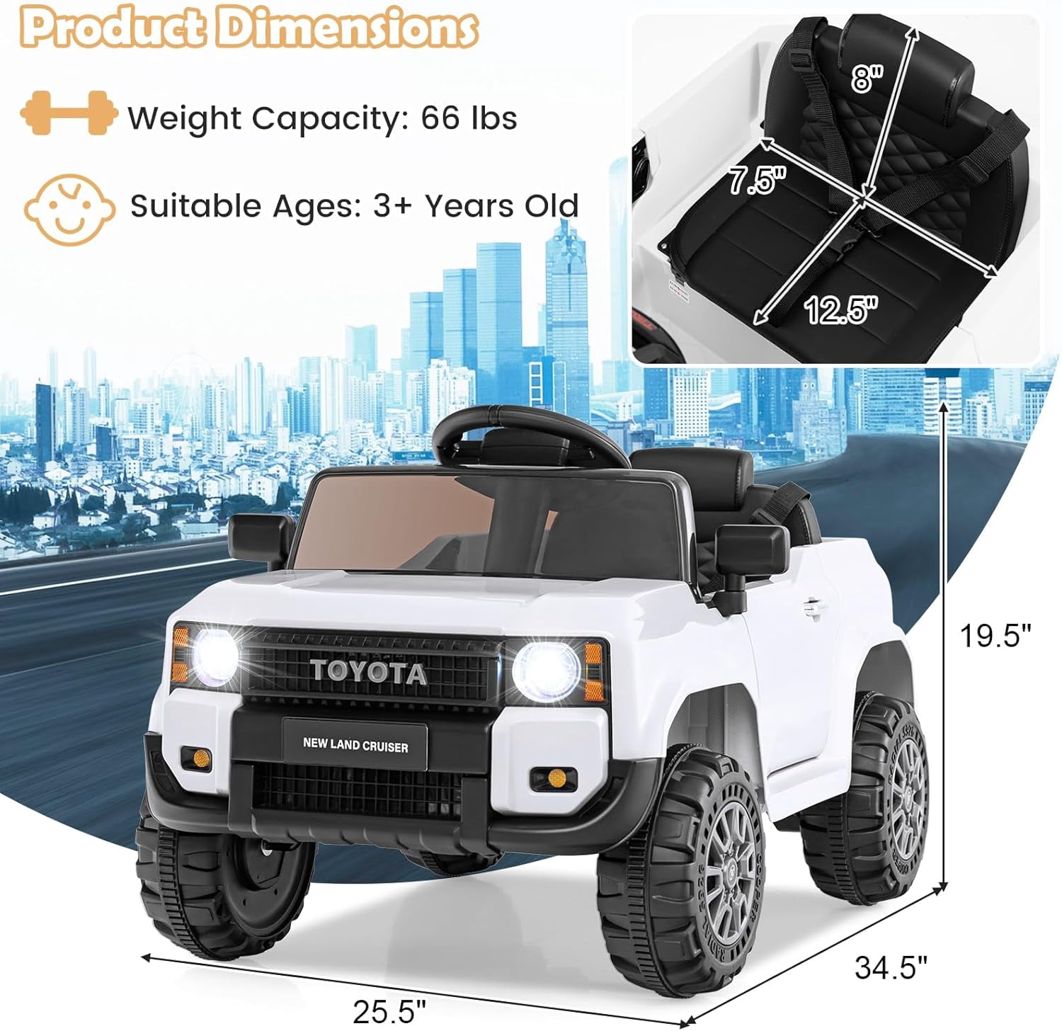 Licensed Toyota Ride on Car by OLAKIDS, Battery Powered Electric Vehicle for Kids with Remote Control, MP3, USB, Power Display, LED Lights, Suspension, Ride on Toy for 3+ Boys Girls