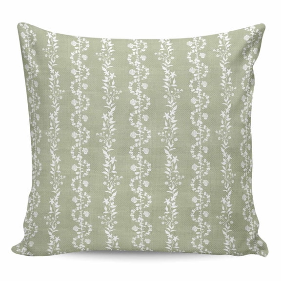 Sage Green Spring Leaves Pillow Covers 16x16 Inch Decorative Throw Pillow Cover, Pastoral Botanical Striped Flowers Sofa Pillowcases Accent Cushion Case Home Decor Bedroom Living Room