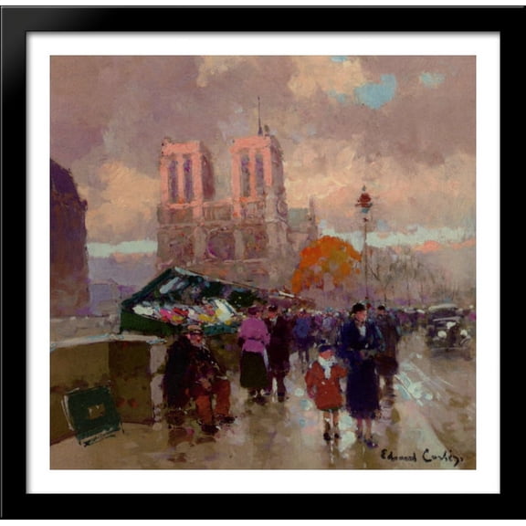 Effect of sunlight on Notre Dame 28x28 Large Black Wood Framed Print Art by Edouard Cortes