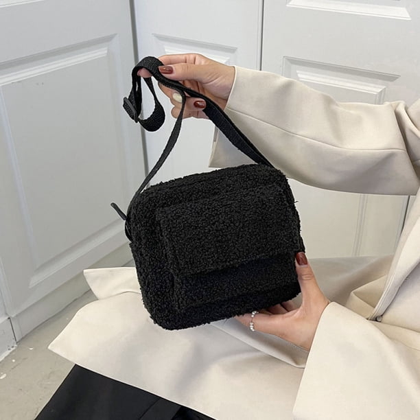 Lamb wool satchel 2024 new style solid color one-shoulder diagonal
