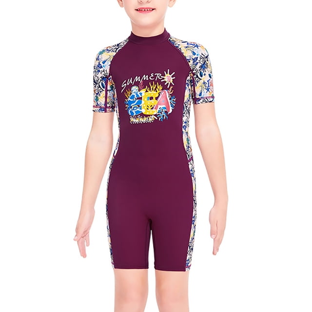 Buceo vela chicas traje de neopreno uv protección infantil manga corta manga corta cuello redondo cremallera traje de baño traje de baño Rash Guard Shorty Steet Moder Purple XL Eigraketly OD003665-08