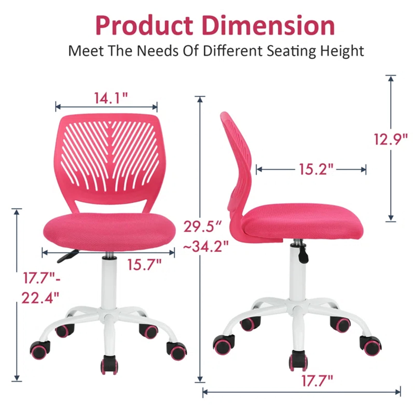 Homy Casa Kids & Teens Desk Chair with Adjustable Height and 360 Degree Swivel, Pink