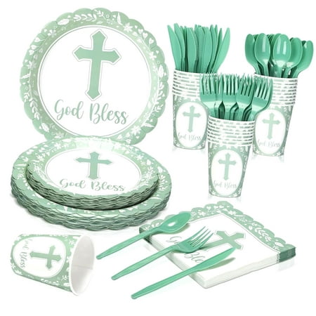 SKYSONIC 25-Piece Baptism Tableware Set Including Plates, Napkins, and Party Essentials for First Communion Celebrations, Newborn Showers, and Church Events()