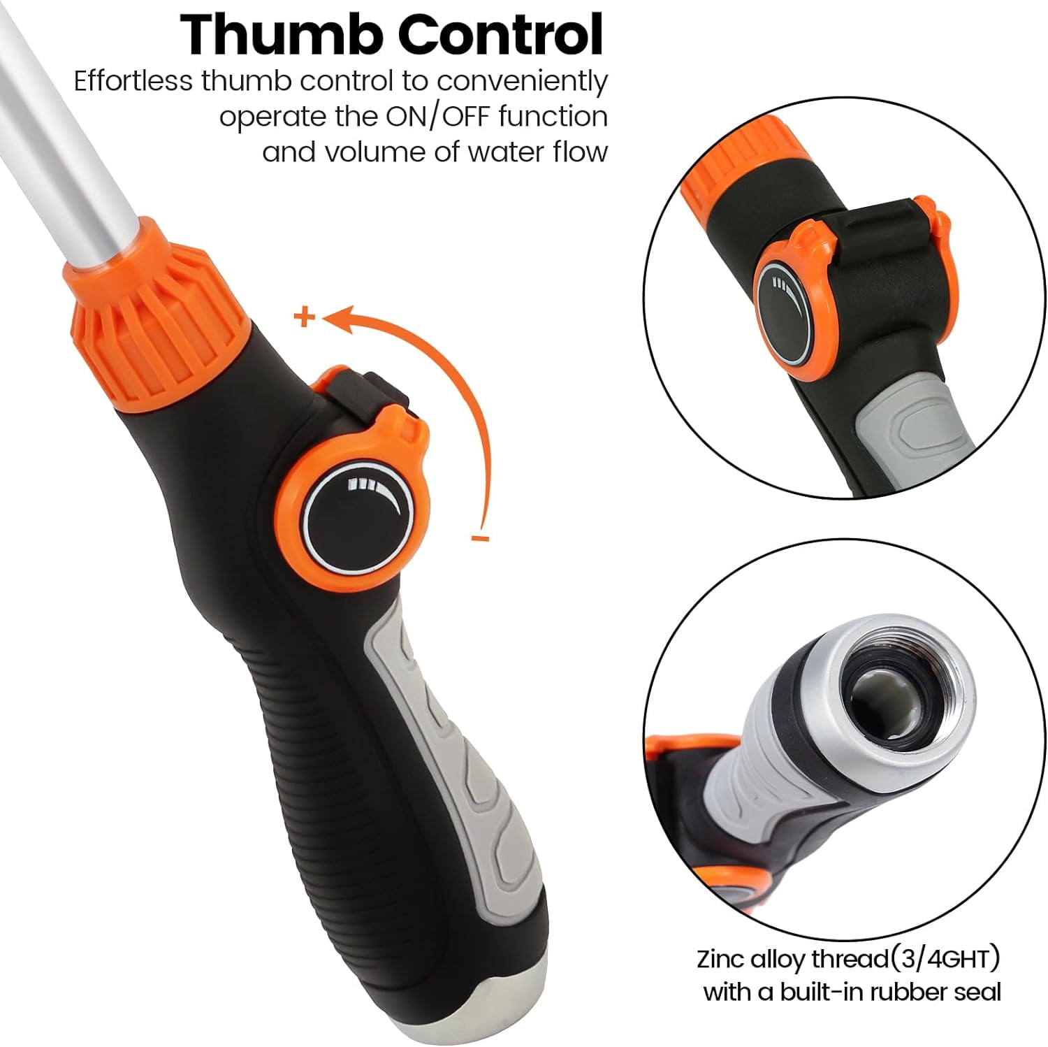 Garden Hose Watering Wand 17.5", 8-Pattern Spray Nozzle with Thumb Control