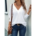 thumbnail image 4 of Women'S Tops Dressy Casual V Neck Long Sleeve Buttons Hollow Out Lace Embroidered Blouses Shirts White S, 4 of 9