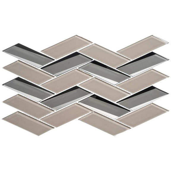 Flight Glider Silver 2-in. x 4-in. Herringbone/Chevron Metal Look Polished Glass Mosaic Wall Tile