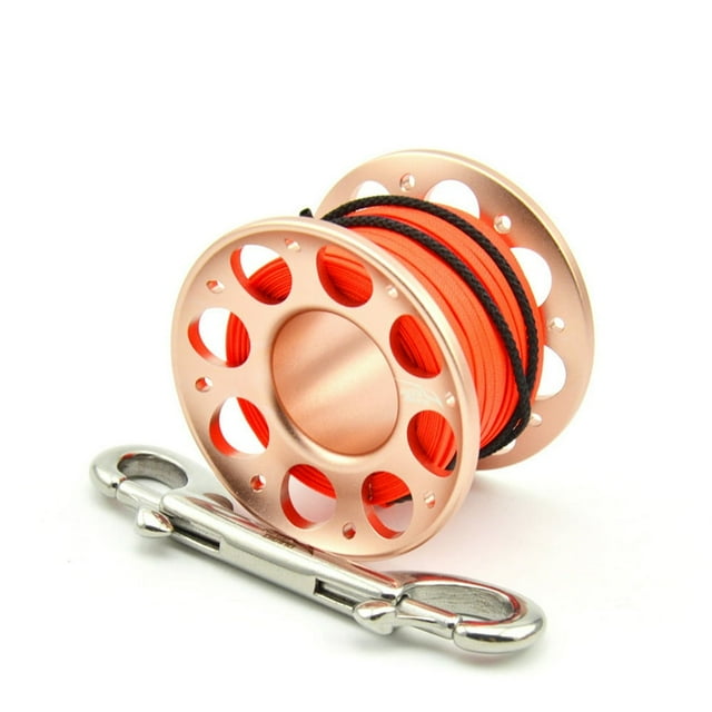 Keep Diving Aluminium Spool Reel Polyester Rope Hanging Rotatable Reels Freediving Underwater Accessories with Double End Hook Gold 30m