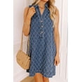 thumbnail image 7 of Women's Sail Blue Denim Mini Dress – Casual Sleeveless V Neck with Textured Collar for Summer Style, S, 7 of 7