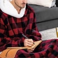thumbnail image 3 of Extra Long Wearable Blanket with Thick Sherpa Fabric, Cloud-Like Softness Hoodie Sweatshirt with Elastic Sleeves and Giant Pockets, Perfect for TV Blanket Use (Gray Melange), 3 of 4