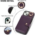 thumbnail image 4 of Allytechgroup iPhone 15 Wallet Case, Ring Holder Stand Cards Slots Shockproof Retro Flip Back Cover Phone Case for Apple iPhone 15, Purple, 4 of 7