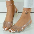 thumbnail image 3 of IUJSOY Womens Jelly Wedge Sandals Slingback Peep Toe Glitter Beach Shoes Retro Summer Clear Slides, 3 of 5