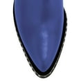 thumbnail image 4 of YDN Women Studded Mid Chunky Heeled Ankle Booties Pumps Closed Almond Toe Short Combat Boots Buckle Strap Cutout Shoes Size 8.5 Blue, 4 of 5