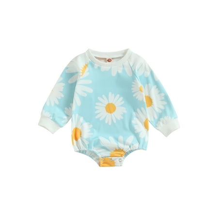 

Bagilaanoe Newborn Baby Girl Oversized Romper Sweatshirt Long Sleeve Bodysuit Daisy Print Pullover 3M 6M 12M 18M 24M Infant Casual Tee Tops