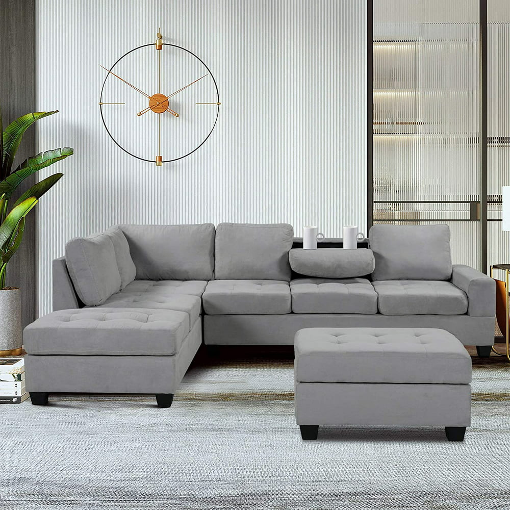 3 Piece Convertible Sectional Sofa L Shaped Couch With Reversible