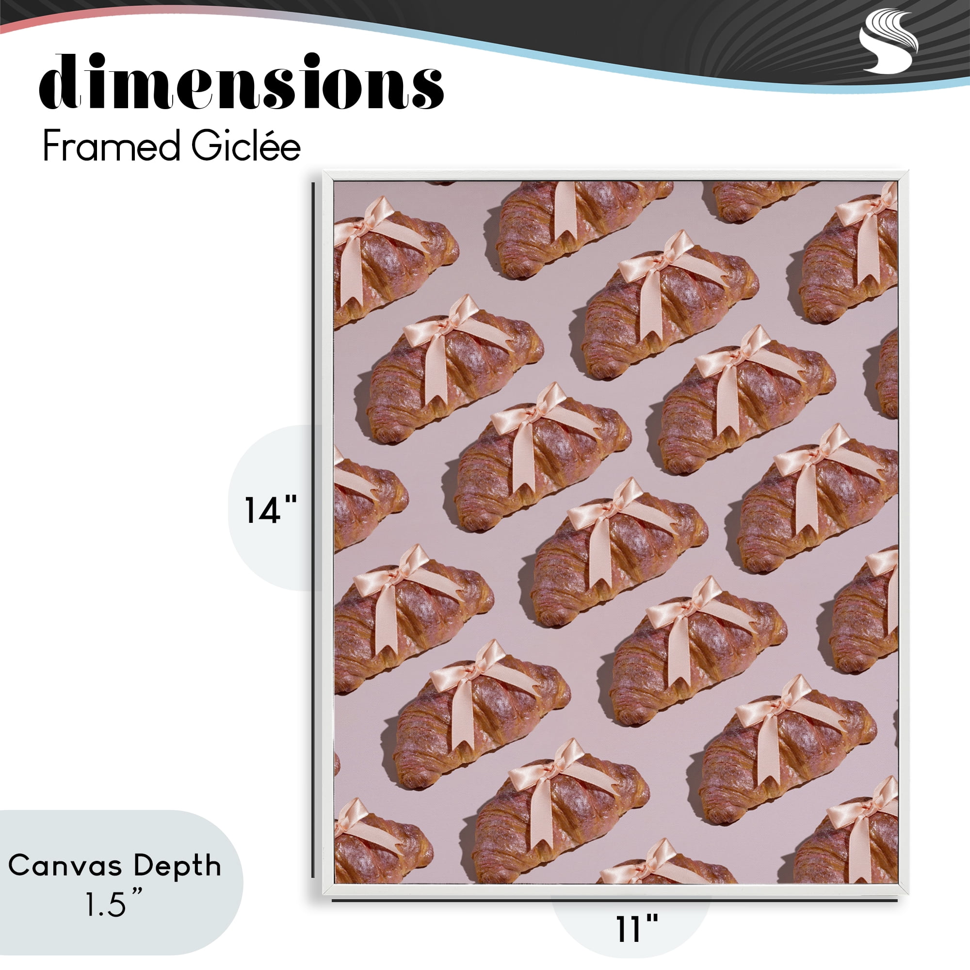 Stupell Industries Croissants with Ribbons Pattern White Framed Giclee Art, design by LISH Creative