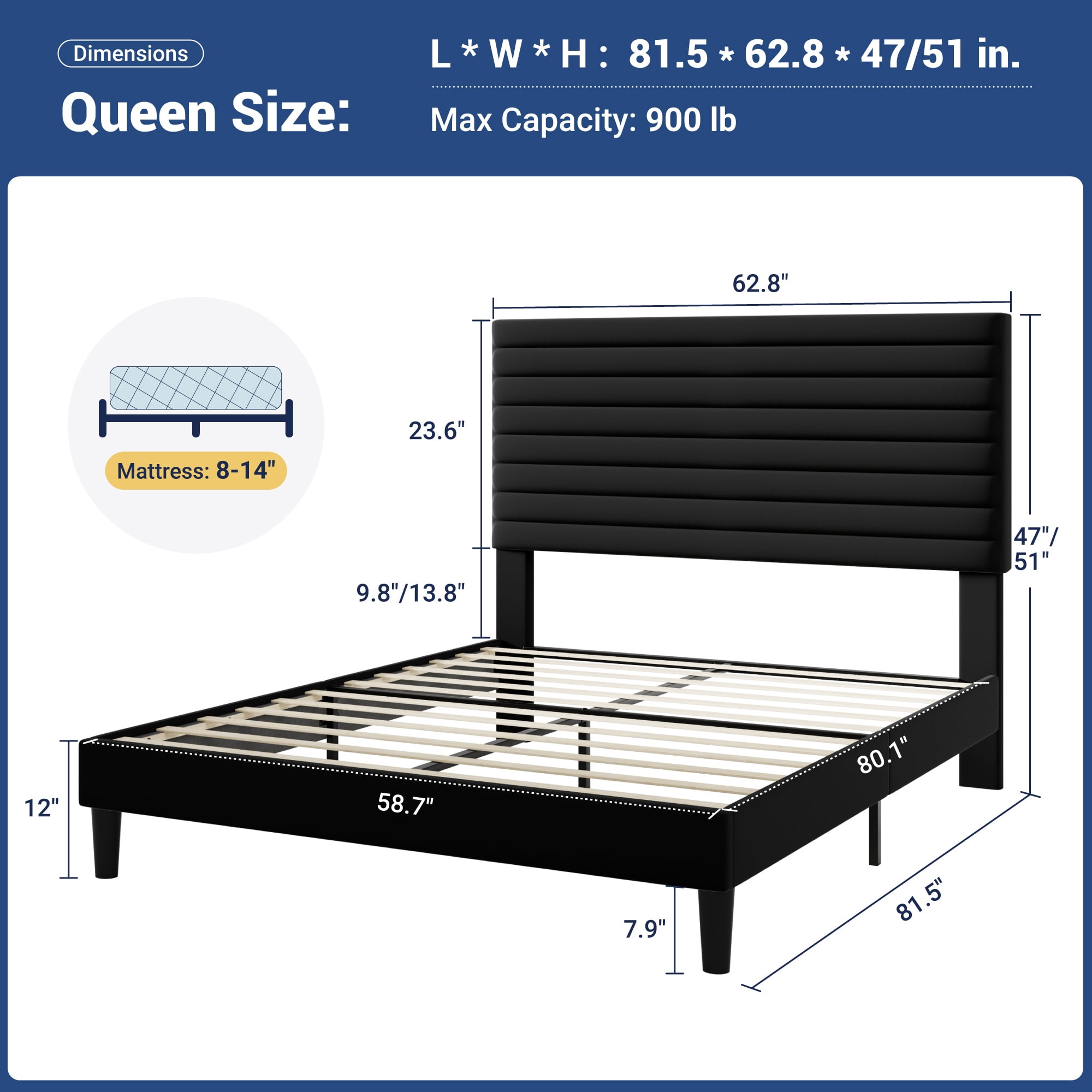 Allewie Queen Size Adjustable Headboard Bed Frame with 7.9'' Underbed Storage, No Box Spring Needed, Black