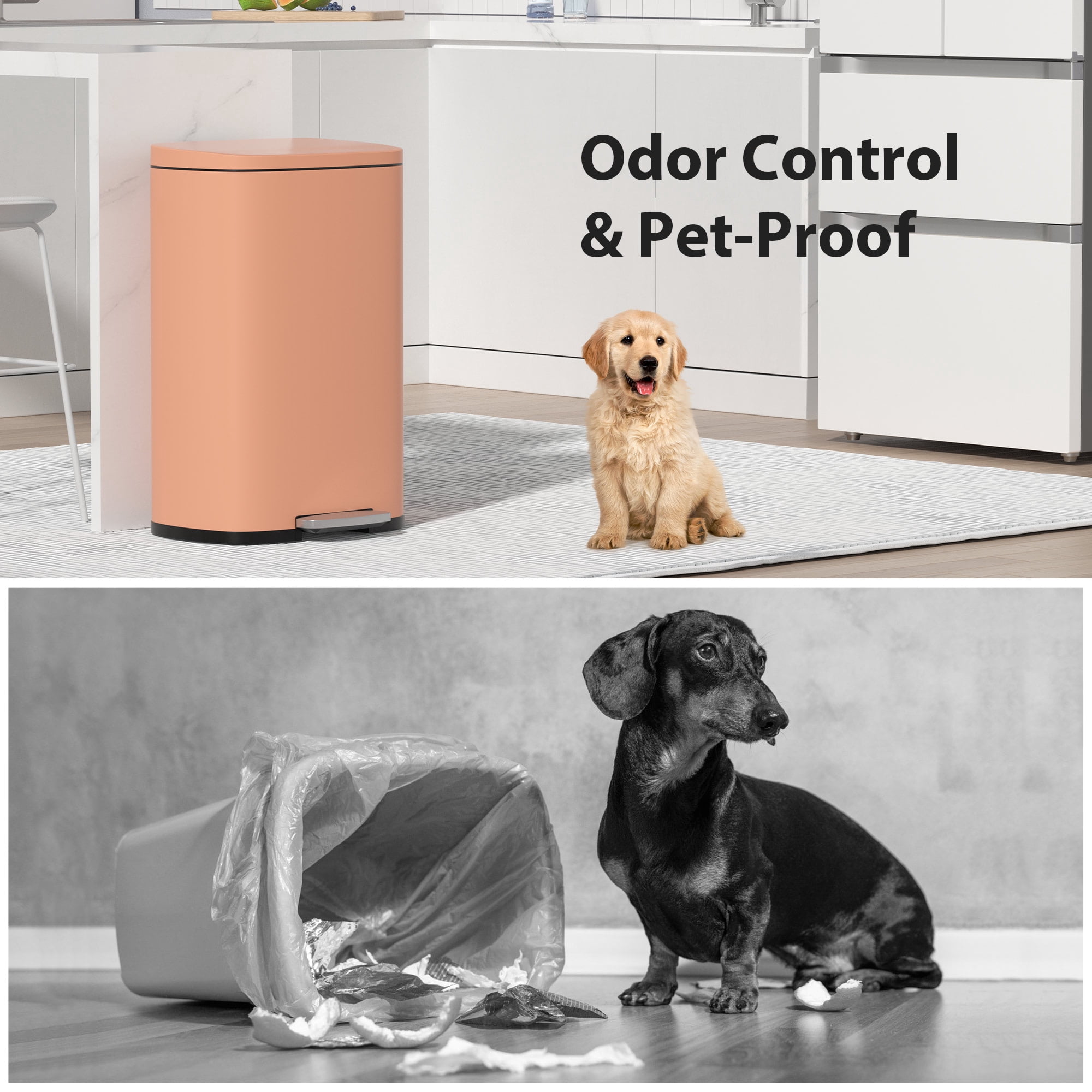 CL.HPAHKL Step-On Kitchen Trash Can, Brushed Stainless Steel Garbage Can with Soft Close Lid, Large Capacity Garbage Bin with Odor Seal for Home, Office, Bathroom, Bedroom, Pink