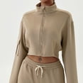 thumbnail image 3 of BiZtdJrK Womens Zip Up Cropped Sweatshirt High Neck Long Sleeve Cargo Jacket Fashion Y2k Street Sweatshirt Jackets with Pocket Khaki XXL, 3 of 4