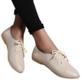 thumbnail image 5 of Mortilo Fashion Womens Breathable Lace Up Shoes Flats Casual Shoes PU casual shoes for Women Beige, 5 of 6