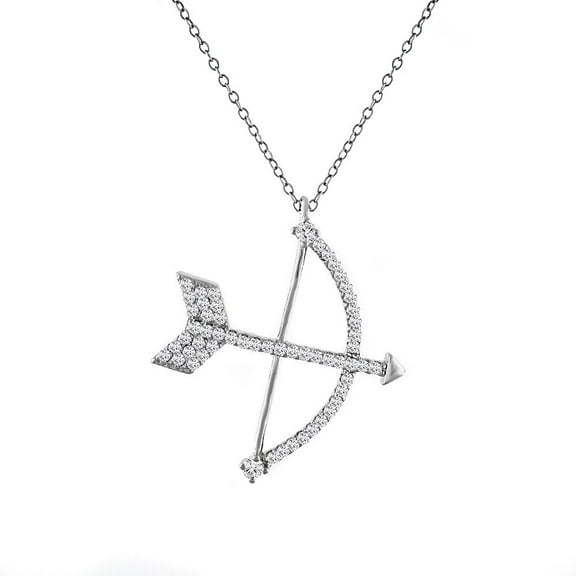 925 Sterling Silver White Clear CZ Bow Arrow Pendant Necklace, 18"