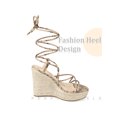 thumbnail image 5 of BLISSFUL STEP Platform Espadrille Sandal Lace Up Snake Printed Wedge Heels Sandals for Women Khaki 8, 5 of 7