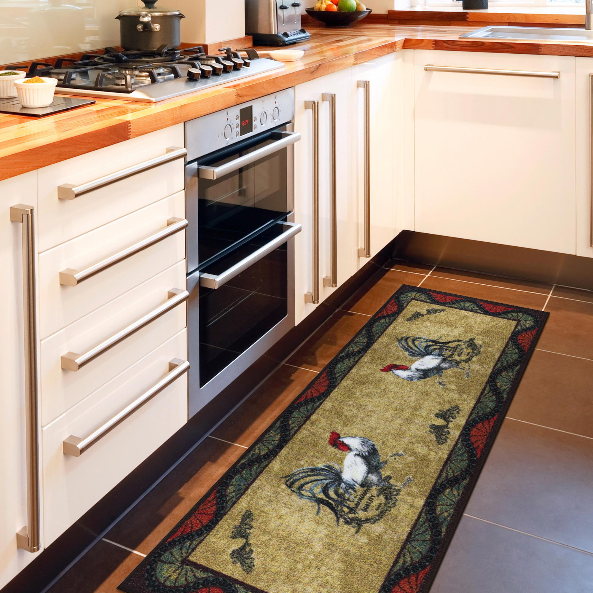 Ottomanson Machine Washable Non-Slip Rubberback Rooster 2x5 Kitchen Runner Rug, 20" x 59", Beige Wavy
