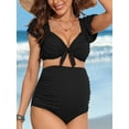 thumbnail image 5 of Sociala Maternity Ribbed Bikini Sets Ruffle Sleeve High Waisted Bathing Suit Two Piece Swimsuit, 5 of 7