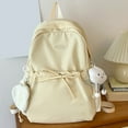thumbnail image 5 of FUZHIQ Bow Drawstring School Backpack with Cloud Plush Pendant for Ages 3rd 4th 5th 6th Grade Simple Solid Color Side Pouch Bookbag, Yellow, 5 of 6