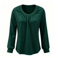thumbnail image 4 of Qgtaibl Women's Long Sleeve V Neck Shirts Ruched Front Soft Casual Tunic Tops Loose Fit Lightweight Blouse for Daily Wear Za_Green L, 4 of 5