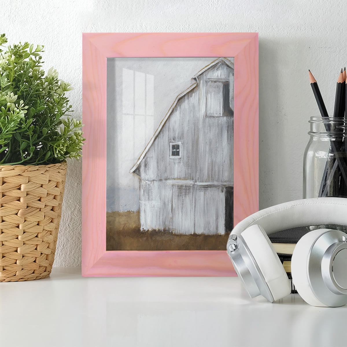 Abandoned Barn II -Framed Print w/glass-Sunset Pink