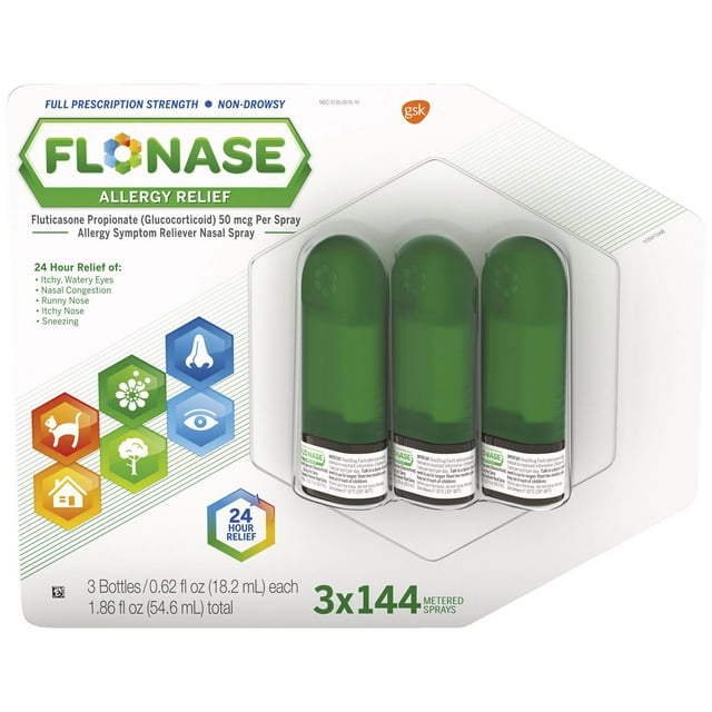 FLONASE Allergy Relief Nasal Spray, 24 Hour Non Drowsy Allergy Medicine, Metered Nasal Spray, 3 ct.