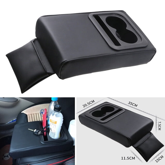 Car Armrest Center Console Box Leather Cup Holder Storage Bracket × 1 Black -