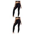 thumbnail image 1 of Jumpingount Mallas acanaladas para mujer, sin costuras, con cordón, para correr, Yoga, cintura alta, pantalones de chándal deportivos, medias Negro 2piezas, 1 of 6