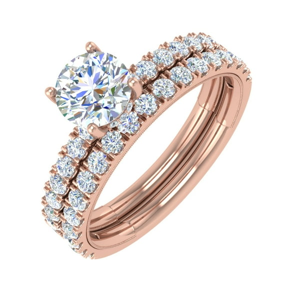 1.45 Carat Prong Set Diamond Bridal Ring Set in 14K Rose Gold (Ring Size 6) (I1-I2 Clarity)