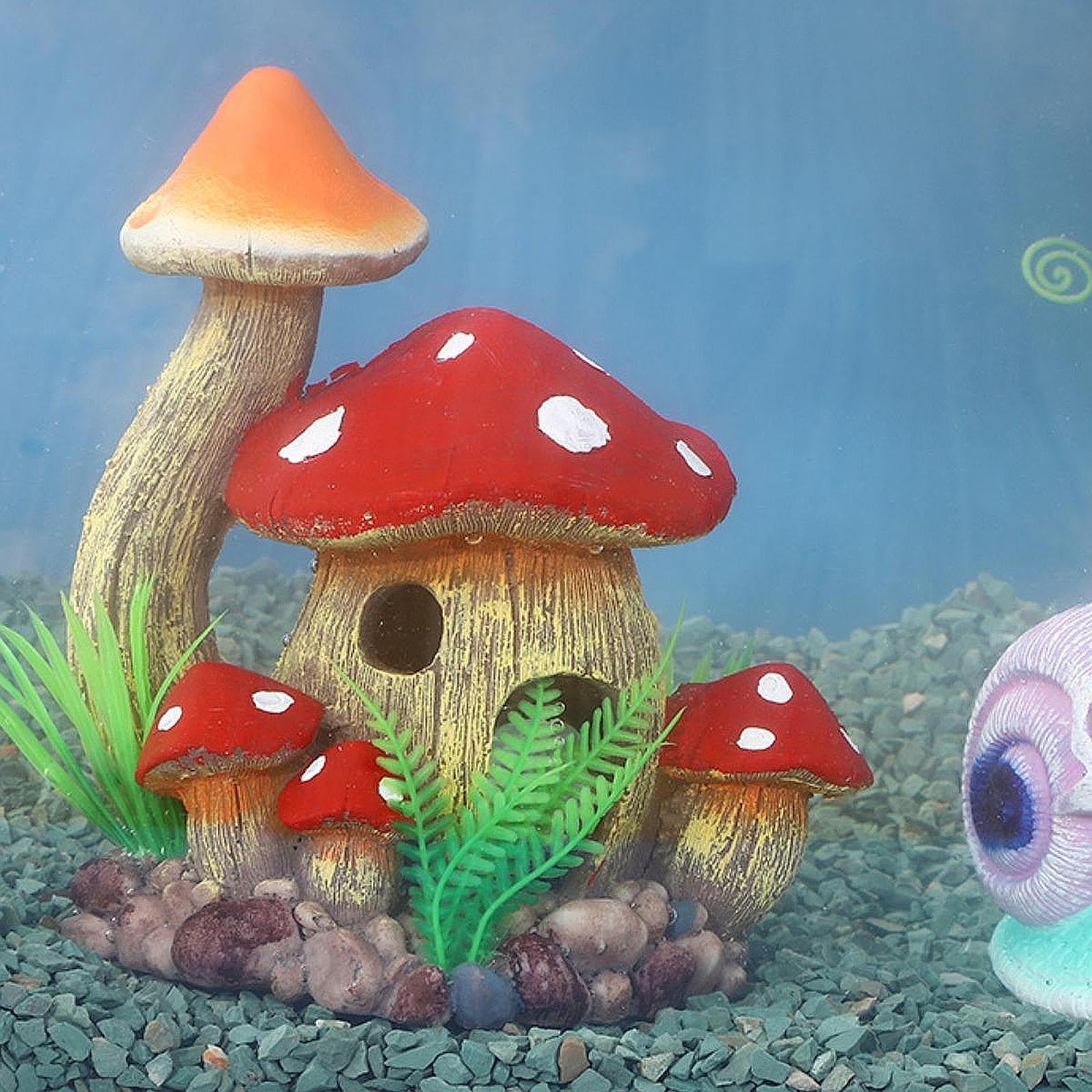Serenable Aquarium Mushroom House,Mushroom Cottage Ornament,Fairy Garden Decorations, Tank Decoration Hideout for Shrimp Reptiles