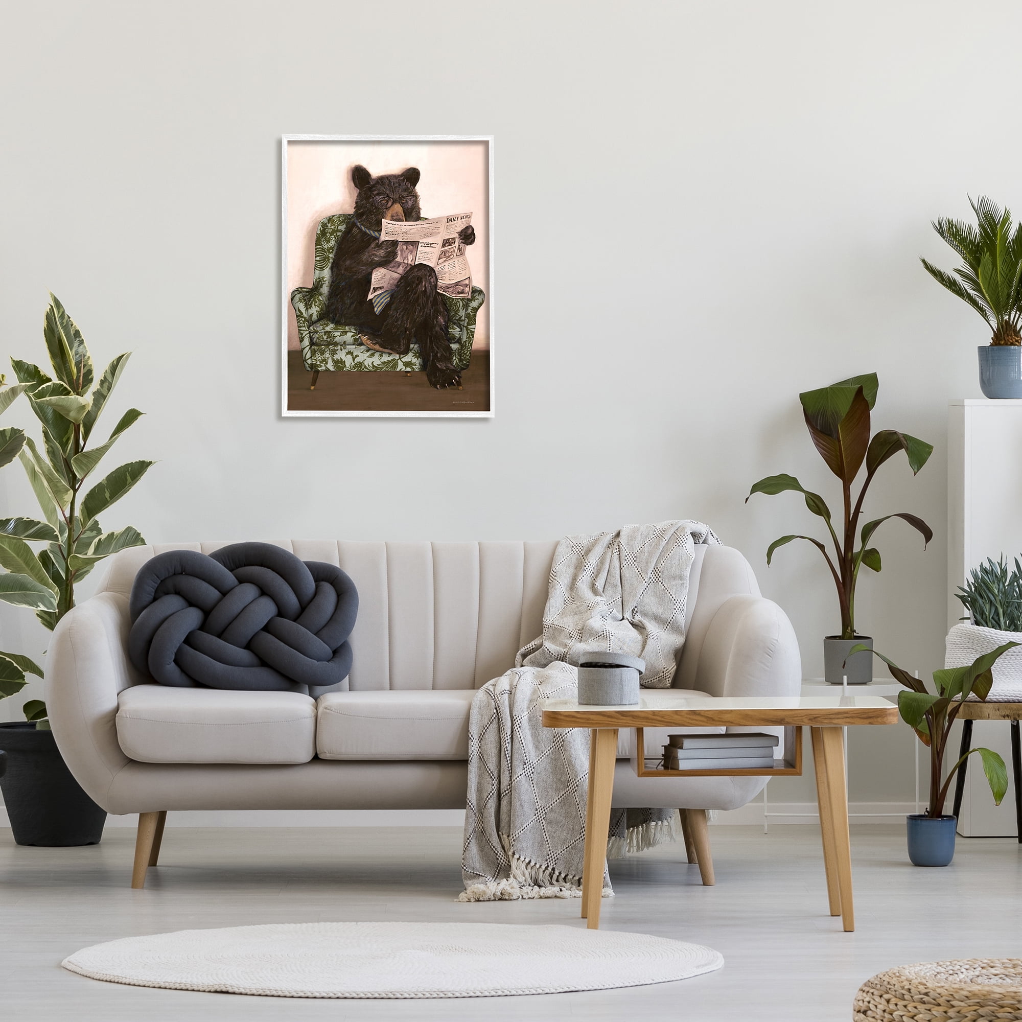 Stupell Industries Bear Reading Newspaper Animals & Insects Painting White Framed Art Print Wall Art, 24 x 30