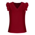 thumbnail image 3 of YigeTops Women's Plaid Trim V Neck Blouse Sleeveless Loose Tank Tops Casual Summer Tunic Tops Red S, 3 of 6