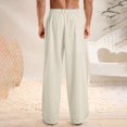 thumbnail image 4 of LWavelet Mens Linen Wide Leg Pants Elastic Waist Button Detail Summer Pants Khaki 3XL, 4 of 6