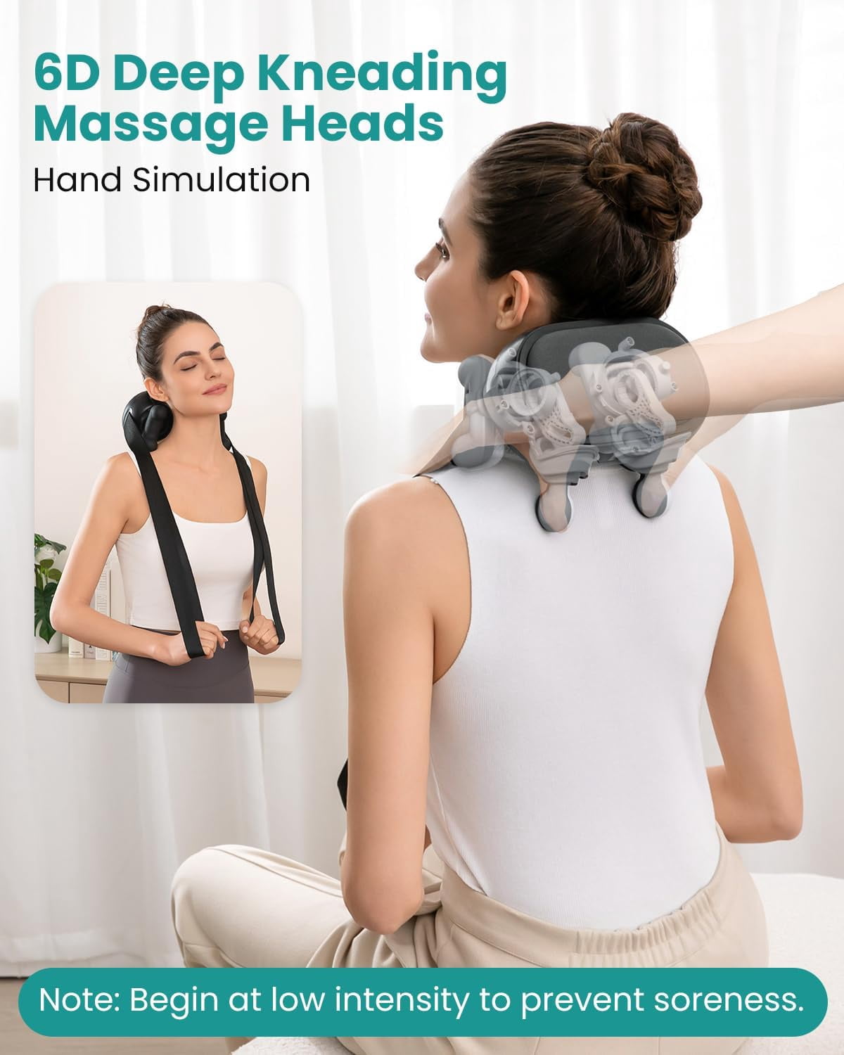 Nekteck Cordless Shiatsu Neck and Back Massager with Heat, 6D Deep Kneading Shoulder Massager, Rechargeable Massage Pillow with 3 Modes, 2 Intensity Levels, 10-Min Auto Shutoff, Gift for Men Women