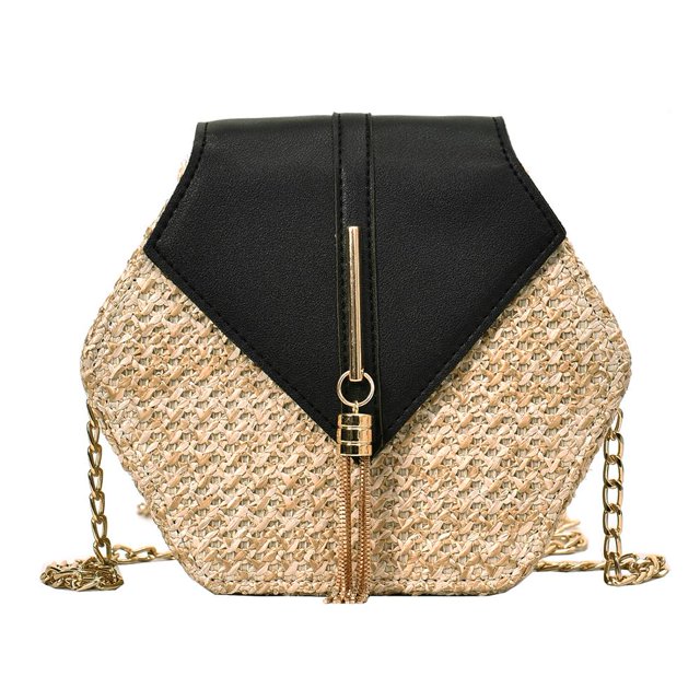 Sywqhk Paja En Forma De Hexágono + Bolsos De Hombro De Pu Beach Women Top-Handle Bags (Black) Sywqhk Para estrenar