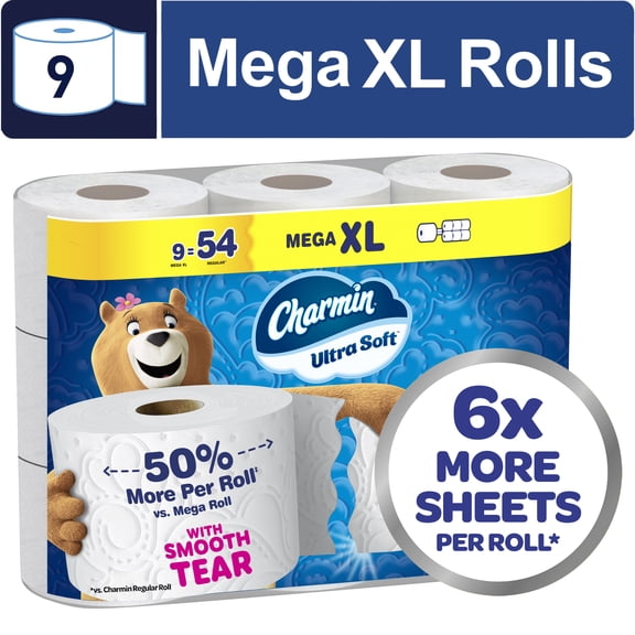 Charmin Ultra Soft Toilet Paper, 9 Mega XL Rolls, 2-Ply Bath Tissue