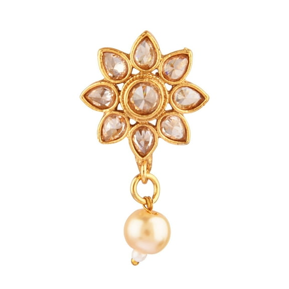 Efulgenz Indian Nose Ring Non Piercing Fake Nose Stud Pin Septum Jewelry Bridal Kundan Crystal Faux Pearl Drop Traditional Nose Ring Stud Jewelry for Women