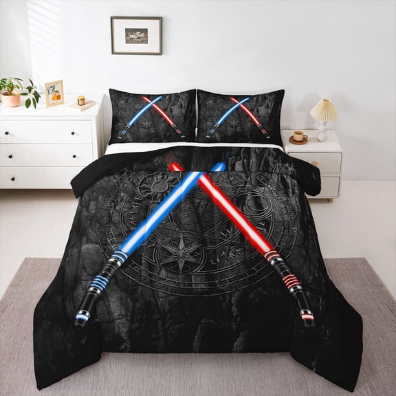 Erosebridal Lightning Twin Comforter Sets, 3D Neon Blue Red Fashion Vintage Sun Moon Round Bedding Set, Black