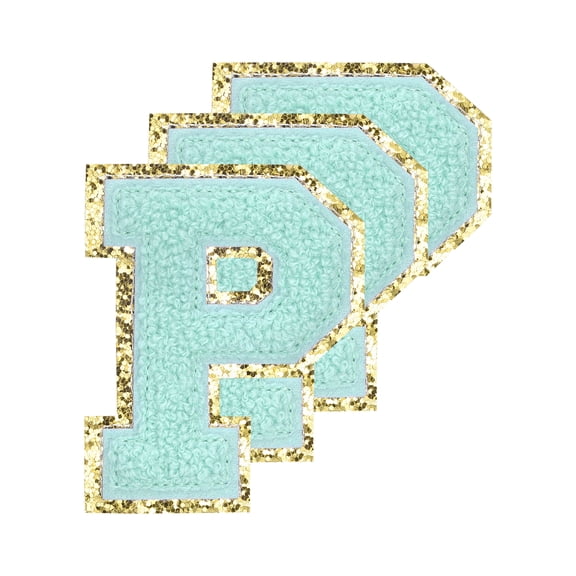 Uxcell Chenille Letters P Patches Large Size 80mm/3.15 Inch P Patches Golden Glitter for Clothing, Pack of 3(Blue)