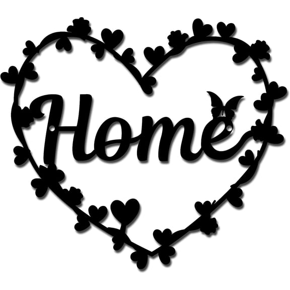 Metal Wall Art Heart Home Butterfly Decor Wall Love Sign Hanging Plaques Ornaments Word Wall Art Sculpture for Home Livingroom Kitchen Garden Office Decoration Black 10.2 x 9.1inch