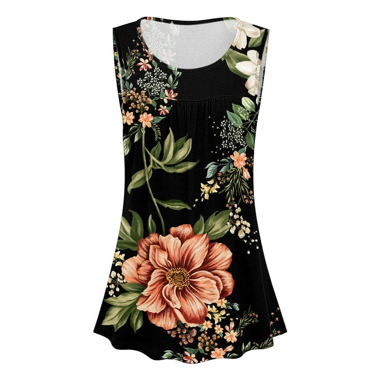 NKOOGH Women'S Thermal Sleeveless Underwear Tops Fitted Top Womens Tank  Tops Summer Sleeveless Floral T Shirts Loose Fit Pleated Flowy Tunic Shirts