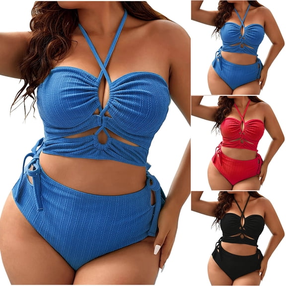 Bovxnpu Women's Plus Size Bikini Swimsuits, Bathing Suits Women's Oversized Split With Hollowed Out Top And Swimwear Swimsuits For Women Ladies Summer Swimwear Beach Vacation