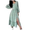 thumbnail image 2 of ClodeEU Womens Printed Slit V-Neck Long Sleeve Dress,Boho Floral Tunic Long Dresses Green,Womens Plus XL, 2 of 6