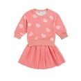 thumbnail image 2 of Qiylii Girls Valentine's Day Clothes Set, Heart Print Round Collar Pullover Tops+Pleat Skirt, 2 of 8
