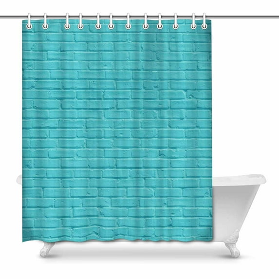 SUNENAT Turquoise Brown Brick Wall Waterproof Polyester Bathroom Shower Curtain Bathations 66(Wide) x 72(Height) Inches